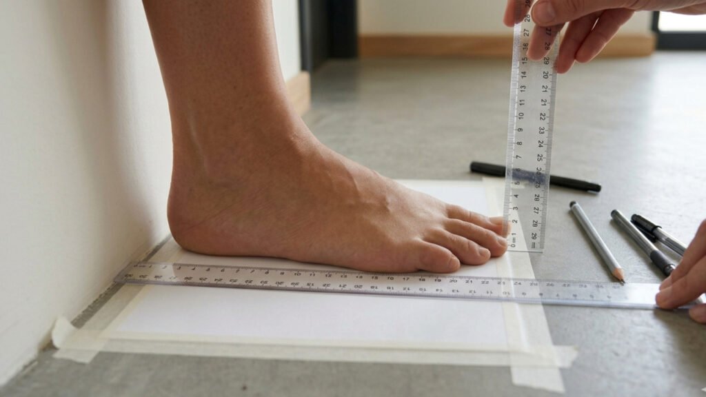 A foot is being measured with a ruler