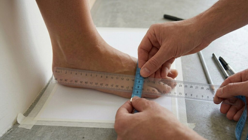 Measuring a foot with a ruler and tape