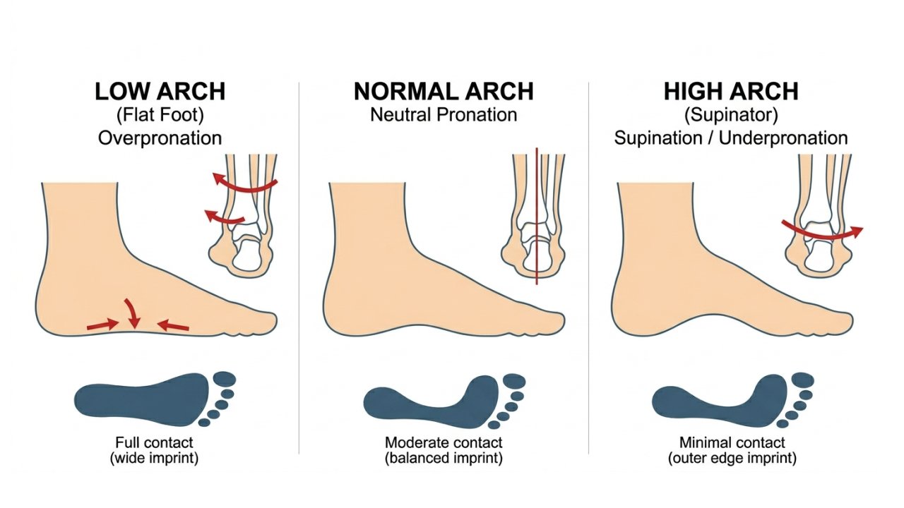 A diagram showing foot type and related pronation