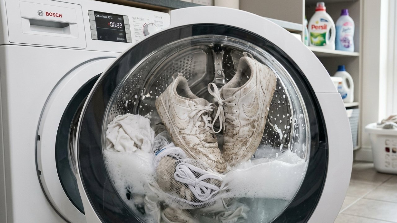 Washing white sneakers in a machine