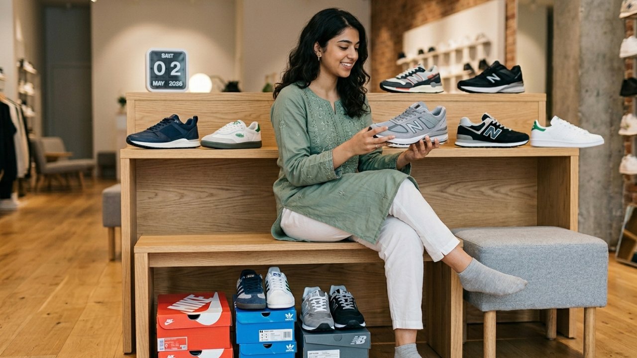 A Pakistani girl selecting sneakers